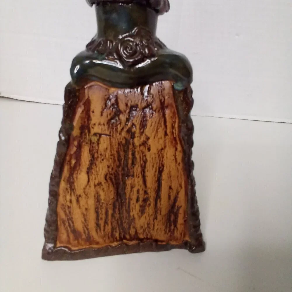 Handmade Vase Pyramid 3 Sides Terra Cotta Clay Unique Tree Leaves 7